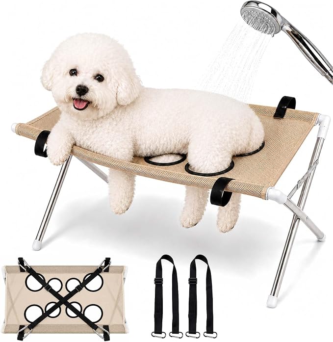 Foldable Pet Grooming Hammock Stand – Make Bath Time Easy for Dogs & Cats