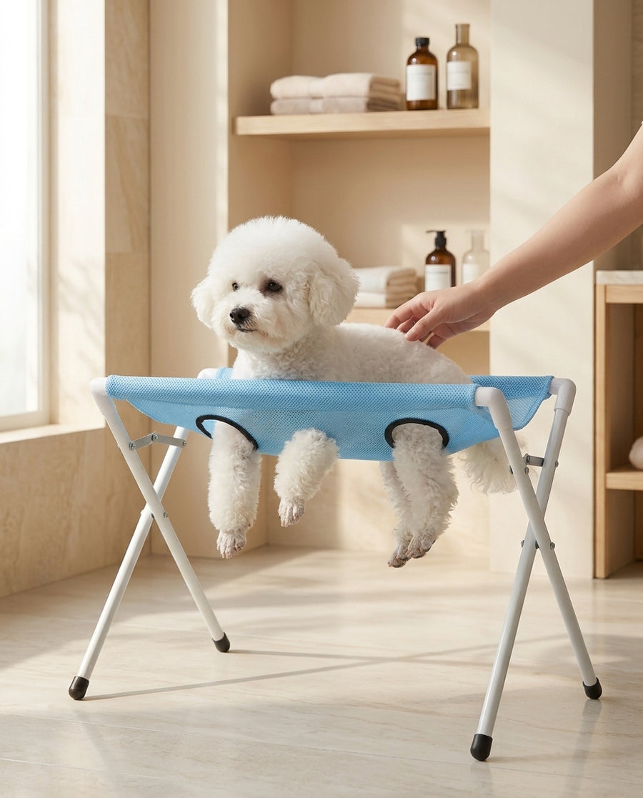 Foldable Pet Grooming Hammock Stand – Make Bath Time Easy for Dogs & Cats