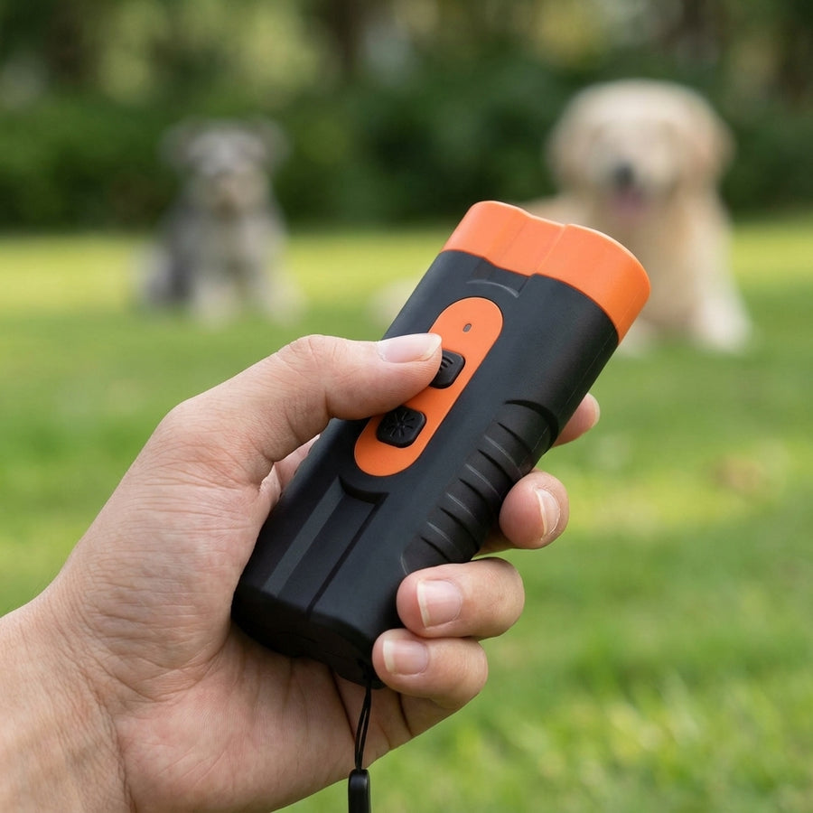 Rechargeable Ultrasonic Dog Repeller & Training Device with LED Flashlight