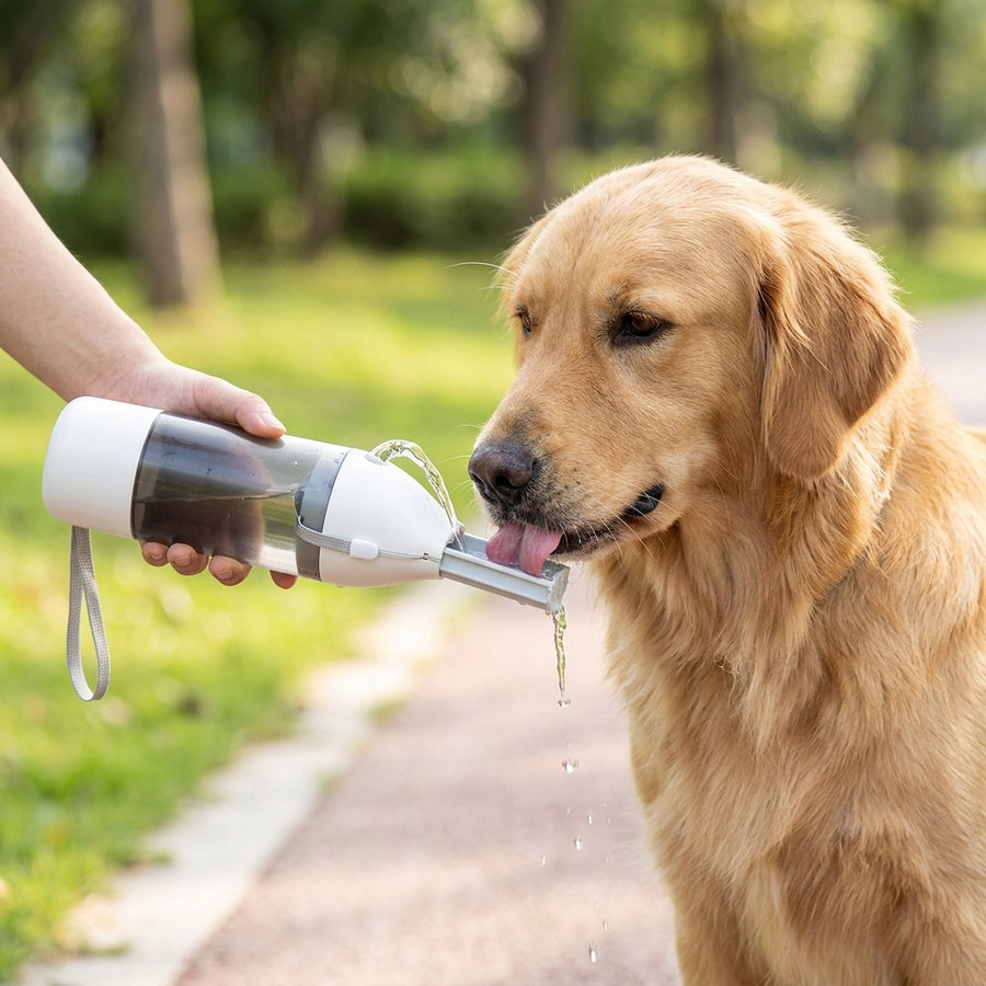 2-in-1 Portable Pet Water Bottle – 350ml Leak-Proof Bottle with Food Storage