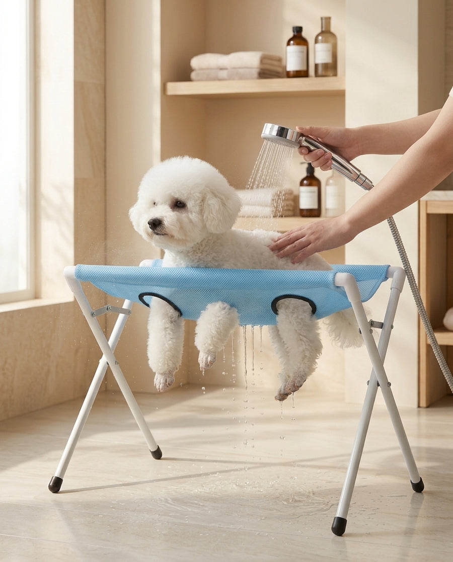 Foldable Pet Grooming Hammock Stand – Make Bath Time Easy for Dogs & Cats
