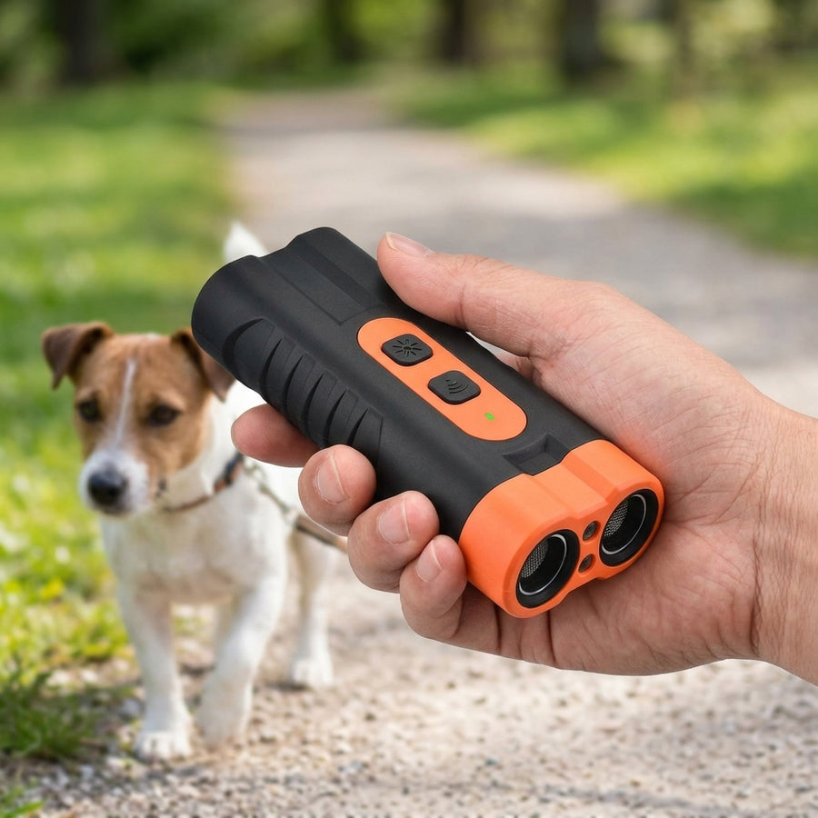 Rechargeable Ultrasonic Dog Repeller & Training Device with LED Flashlight