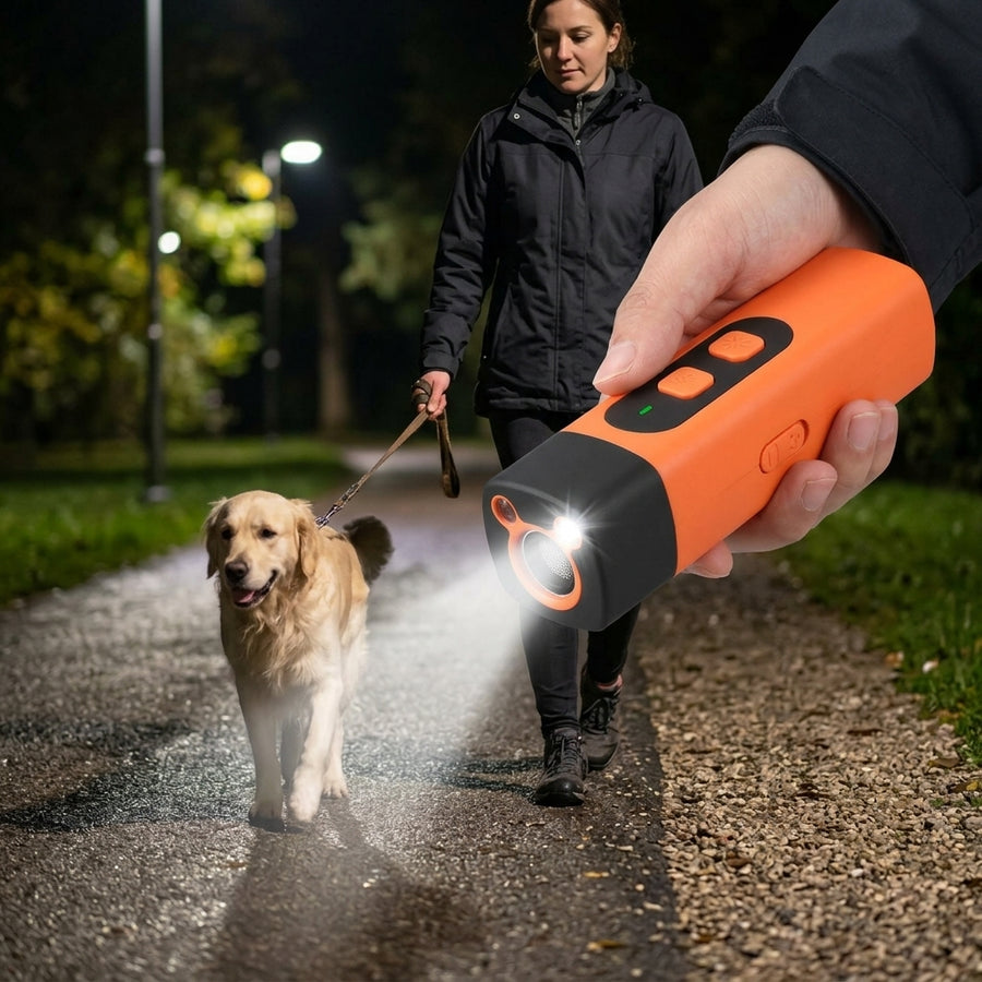 Rechargeable Ultrasonic Dog Repeller & Training Device with LED Flashlight