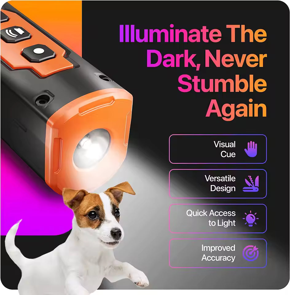 Rechargeable Ultrasonic Dog Repeller & Training Device with LED Flashlight